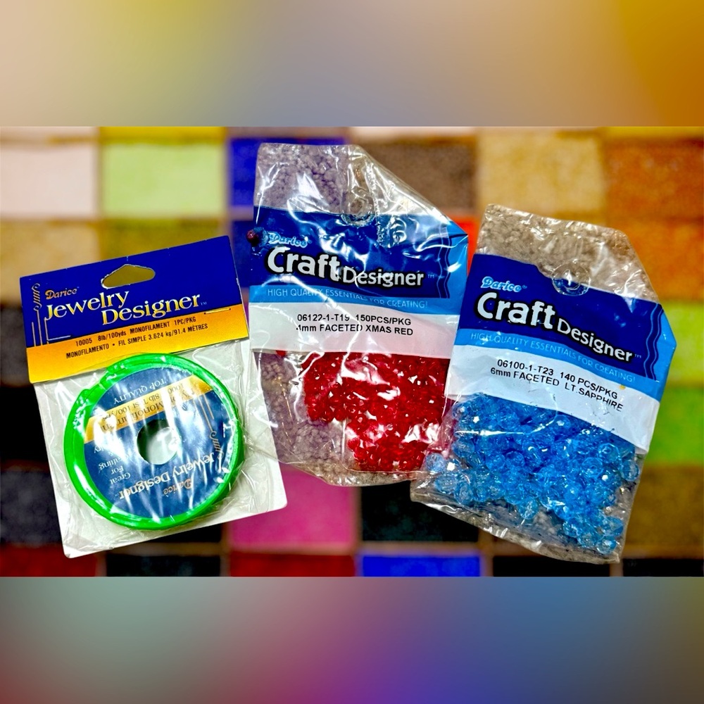 Clear Strong Strings, Red and Blue Beads